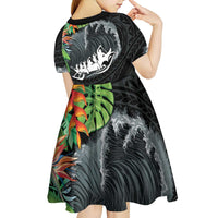 Outrigger Canoe Black Kid Short Sleeve Dress On The Waves