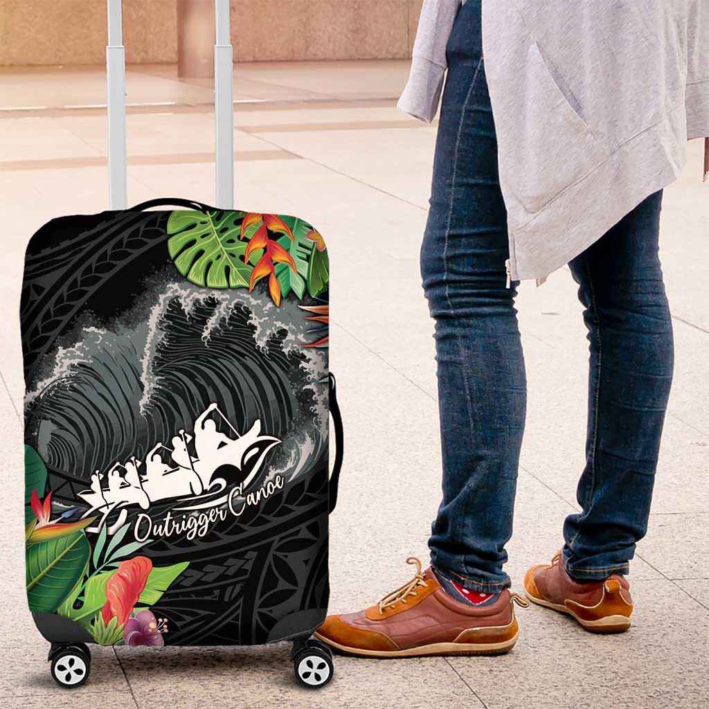 Outrigger Canoe Black Luggage Cover On The Waves