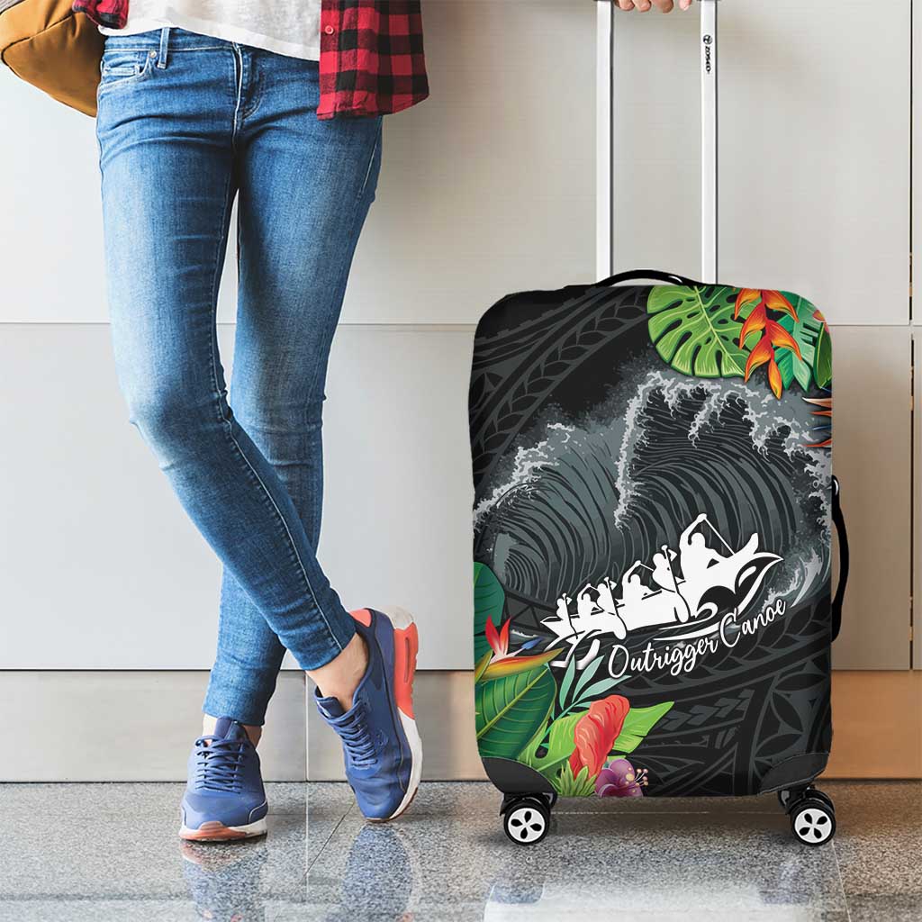 Outrigger Canoe Black Luggage Cover On The Waves LT7 - Polynesian Pride