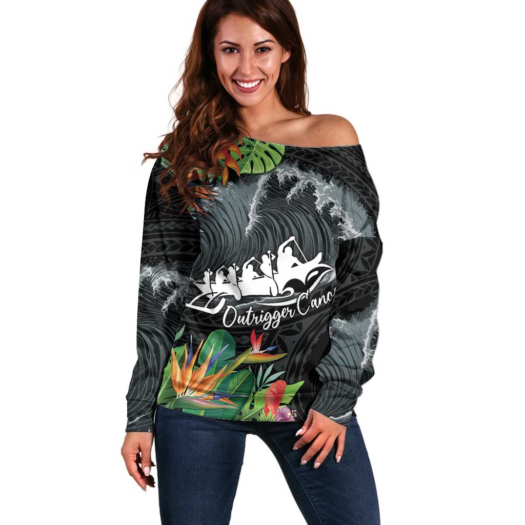 Outrigger Canoe Black Off Shoulder Sweater On The Waves