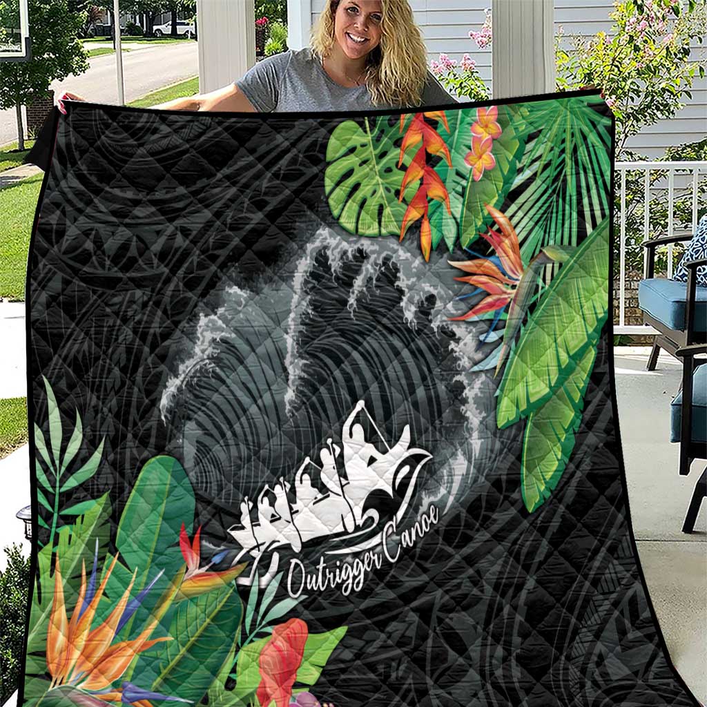 Outrigger Canoe Black Quilt On The Waves