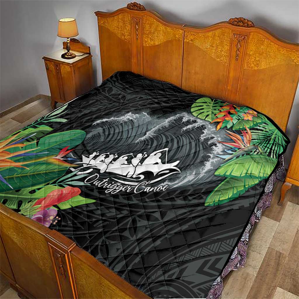Outrigger Canoe Black Quilt On The Waves