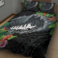 Outrigger Canoe Black Quilt Bed Set On The Waves LT7 - Polynesian Pride