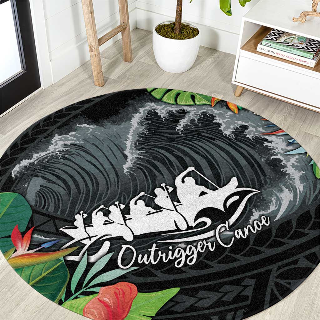 Outrigger Canoe Black Round Carpet On The Waves