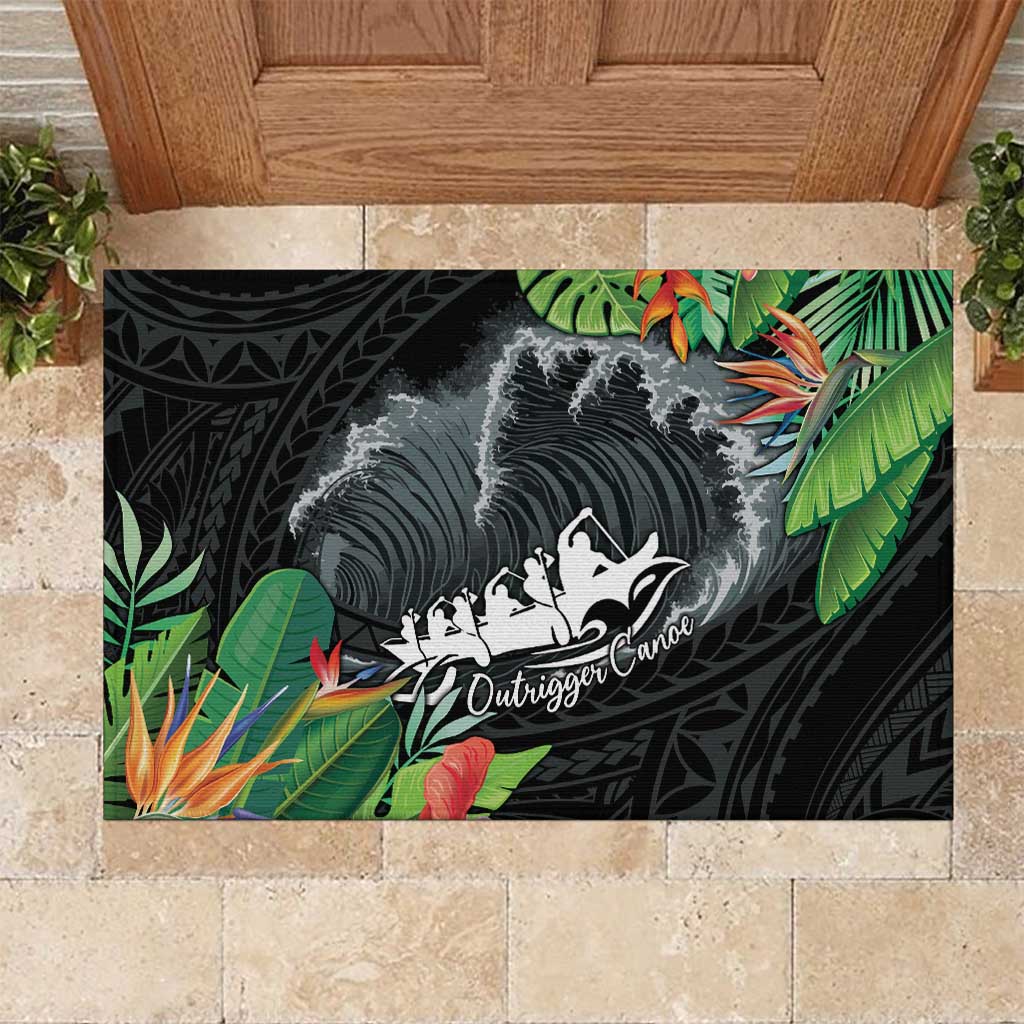 Outrigger Canoe Black Rubber Doormat On The Waves LT7 Black - Polynesian Pride