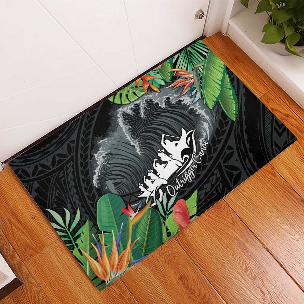 Outrigger Canoe Black Rubber Doormat On The Waves LT7 - Polynesian Pride