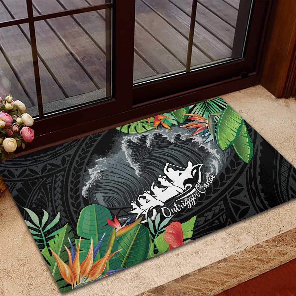 Outrigger Canoe Black Rubber Doormat On The Waves LT7 - Polynesian Pride
