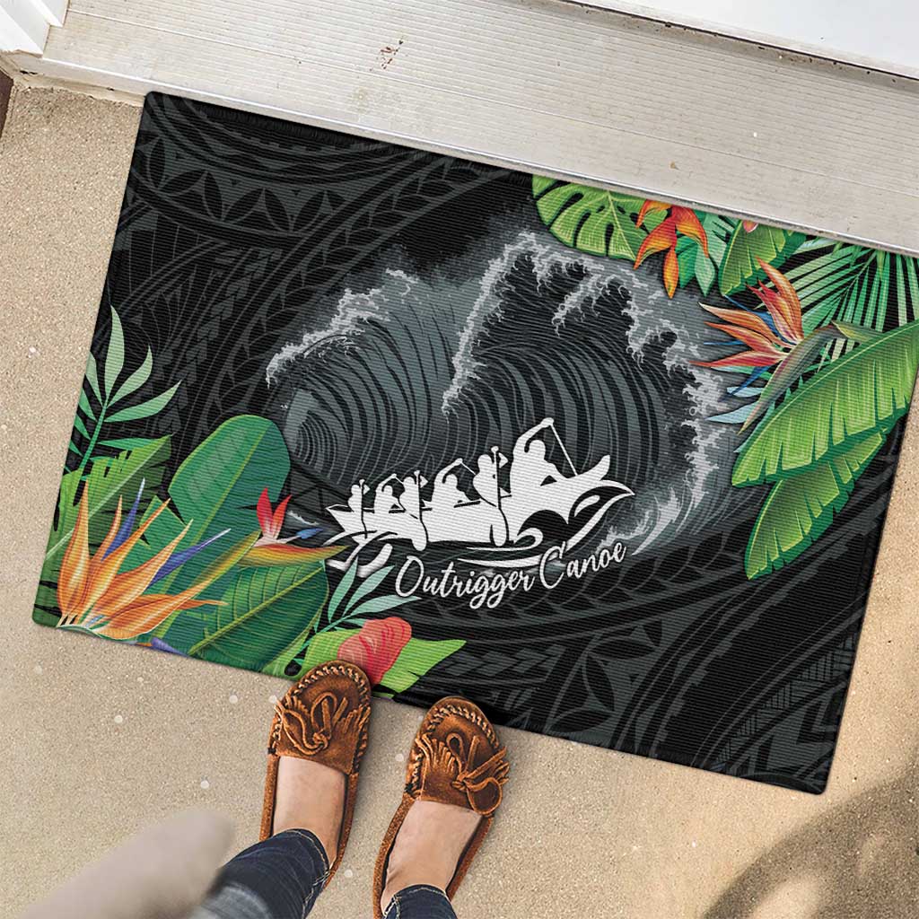 Outrigger Canoe Black Rubber Doormat On The Waves LT7 - Polynesian Pride
