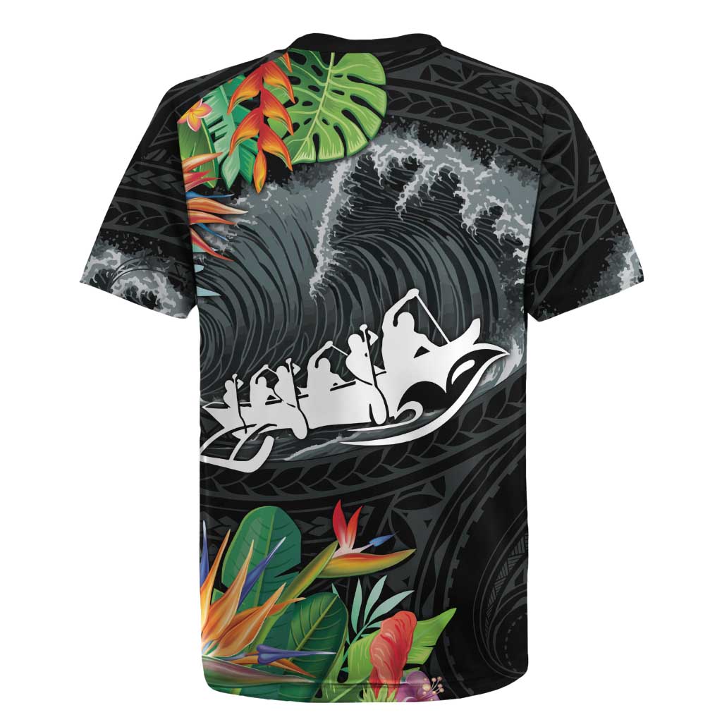 Outrigger Canoe Black Rugby Jersey On The Waves