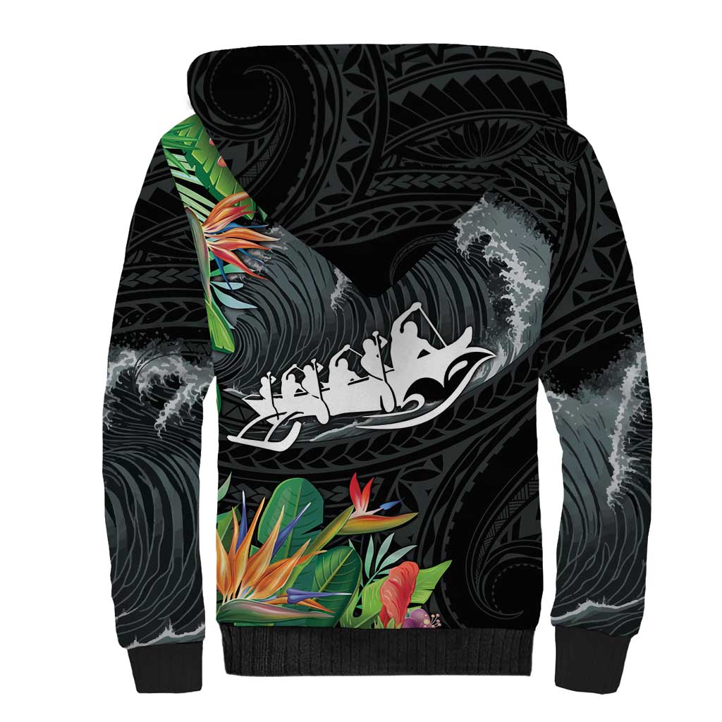 Outrigger Canoe Black Sherpa Hoodie On The Waves LT7 - Polynesian Pride