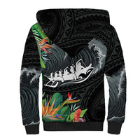 Outrigger Canoe Black Sherpa Hoodie On The Waves LT7 - Polynesian Pride
