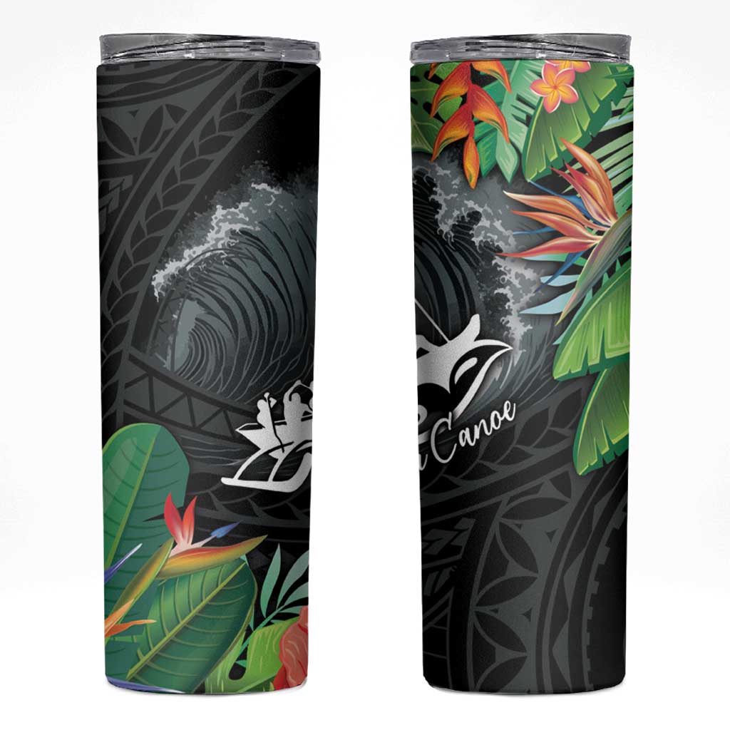 Outrigger Canoe Black Skinny Tumbler On The Waves