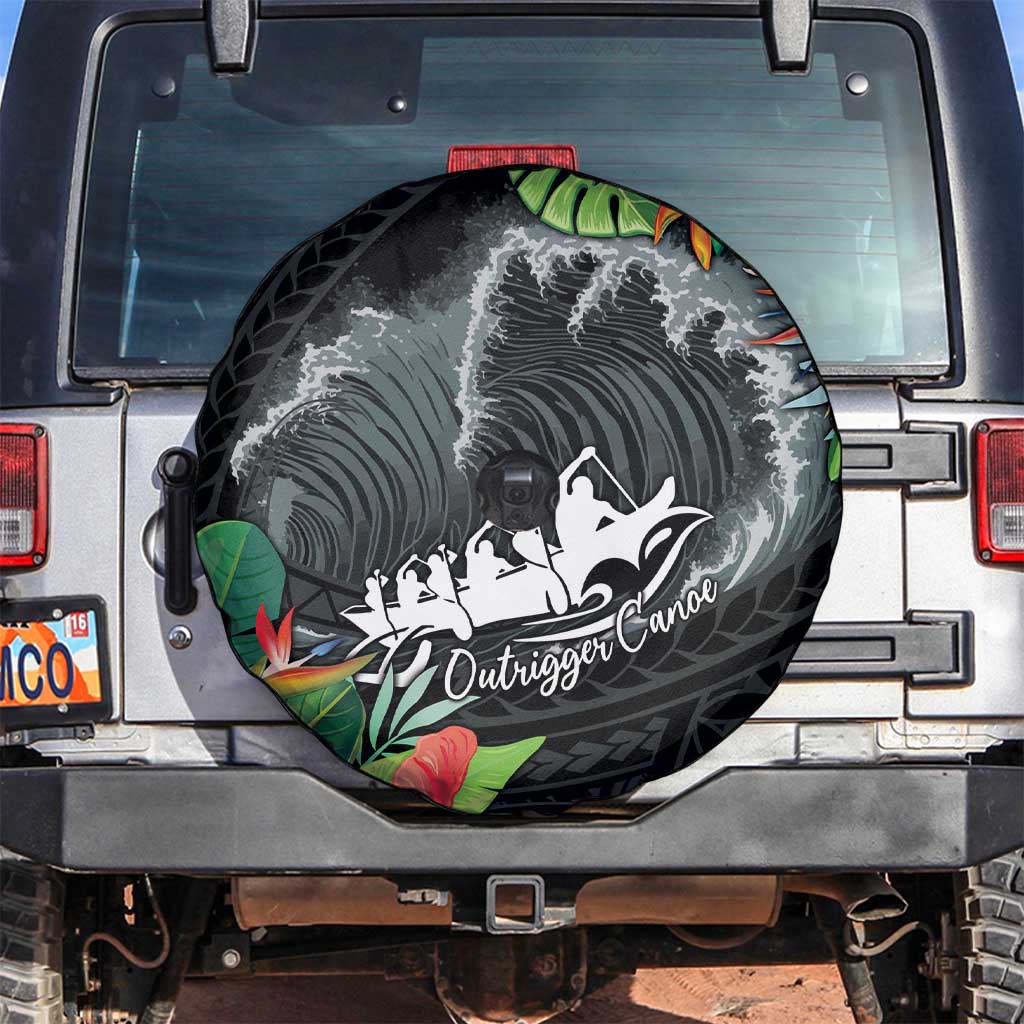 Outrigger Canoe Black Spare Tire Cover On The Waves LT7 Black - Polynesian Pride