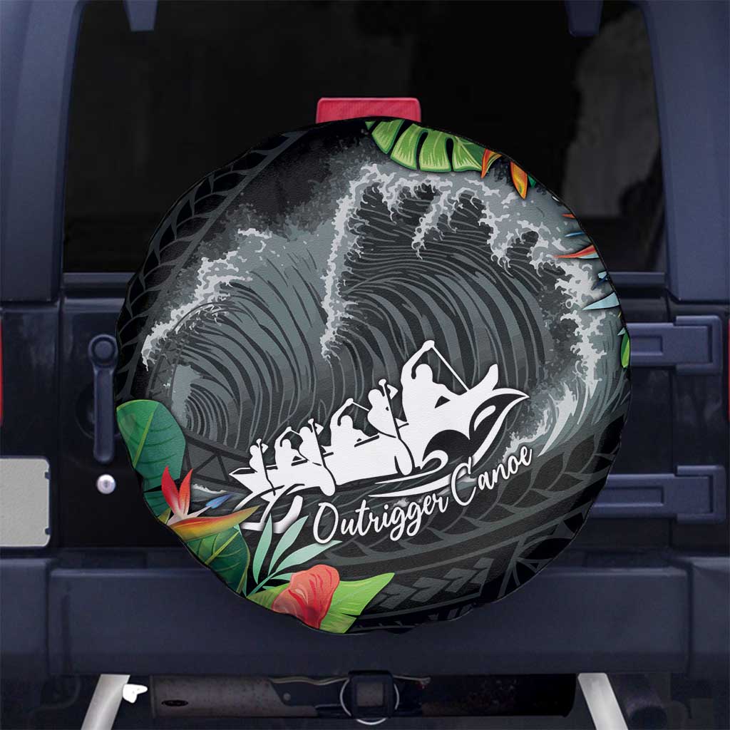Outrigger Canoe Black Spare Tire Cover On The Waves LT7 - Polynesian Pride