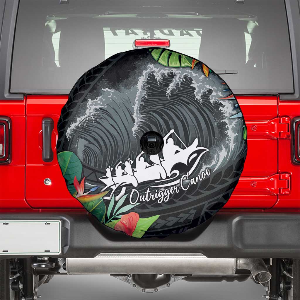 Outrigger Canoe Black Spare Tire Cover On The Waves LT7 - Polynesian Pride