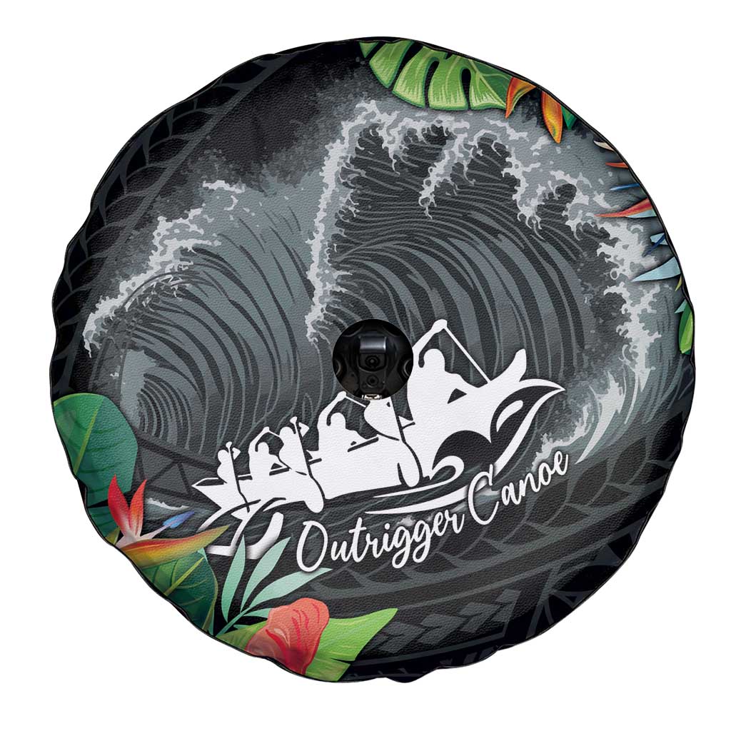 Outrigger Canoe Black Spare Tire Cover On The Waves LT7 - Polynesian Pride
