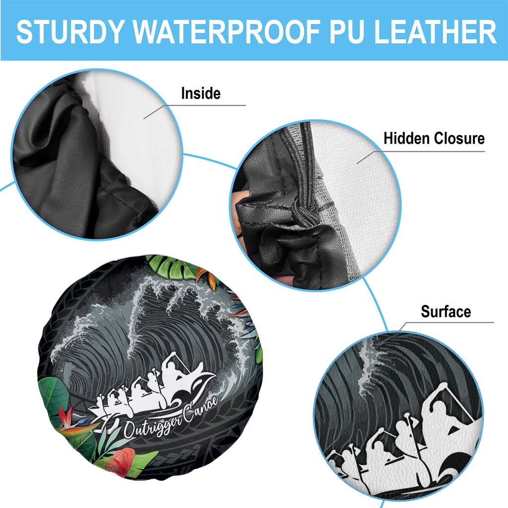 Outrigger Canoe Black Spare Tire Cover On The Waves LT7 - Polynesian Pride