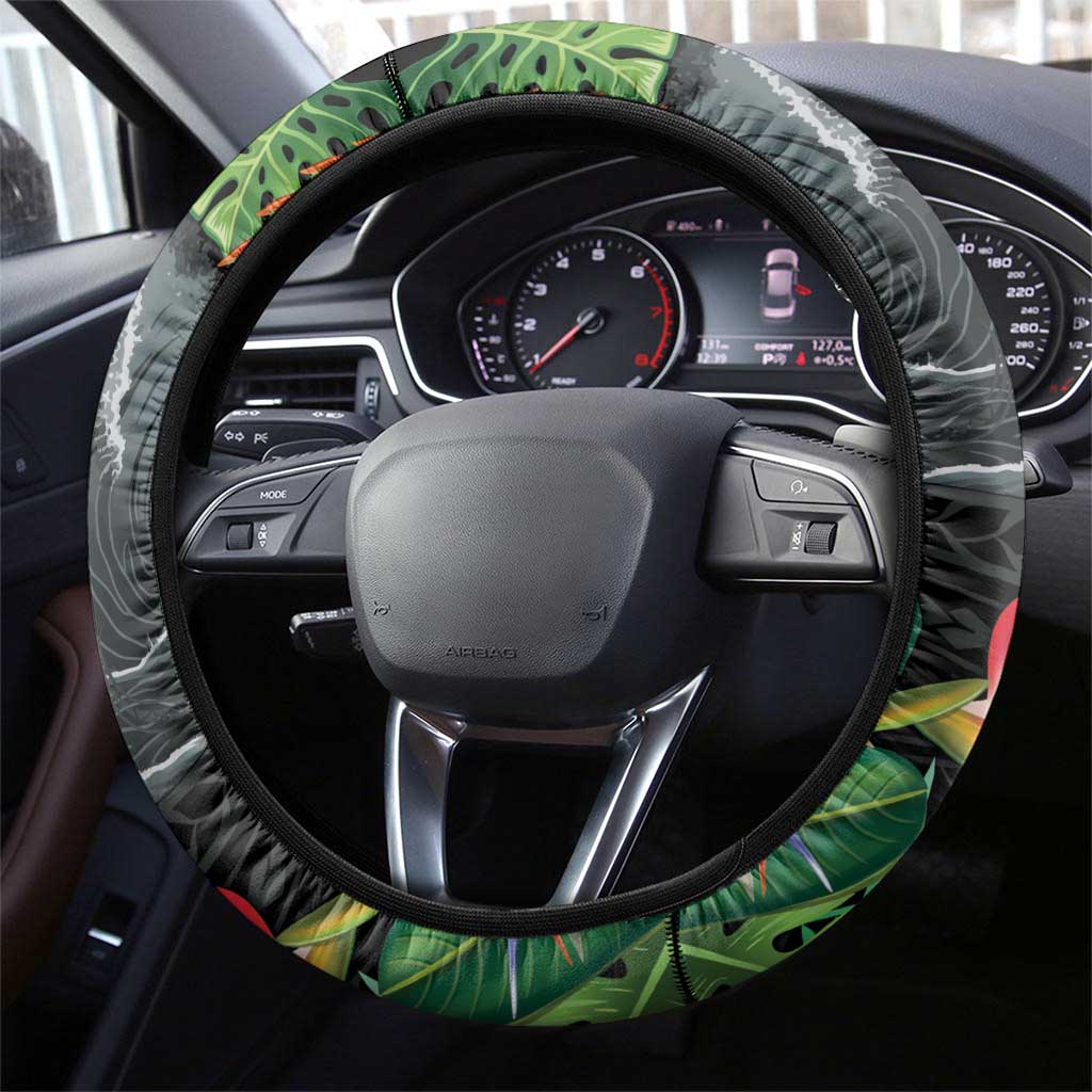 Outrigger Canoe Black Steering Wheel Cover On The Waves LT7 - Polynesian Pride
