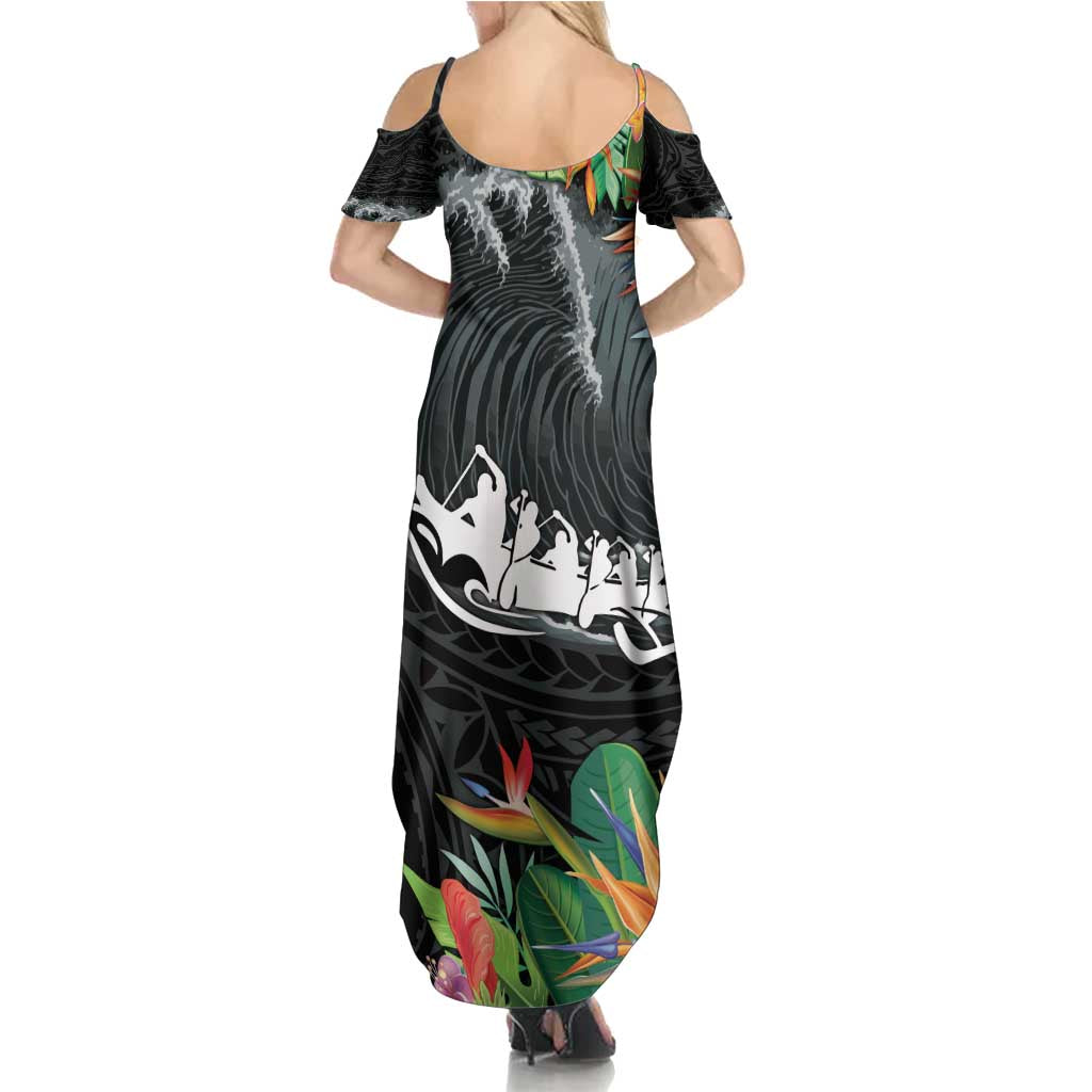 Outrigger Canoe Black Summer Maxi Dress On The Waves LT7 - Polynesian Pride