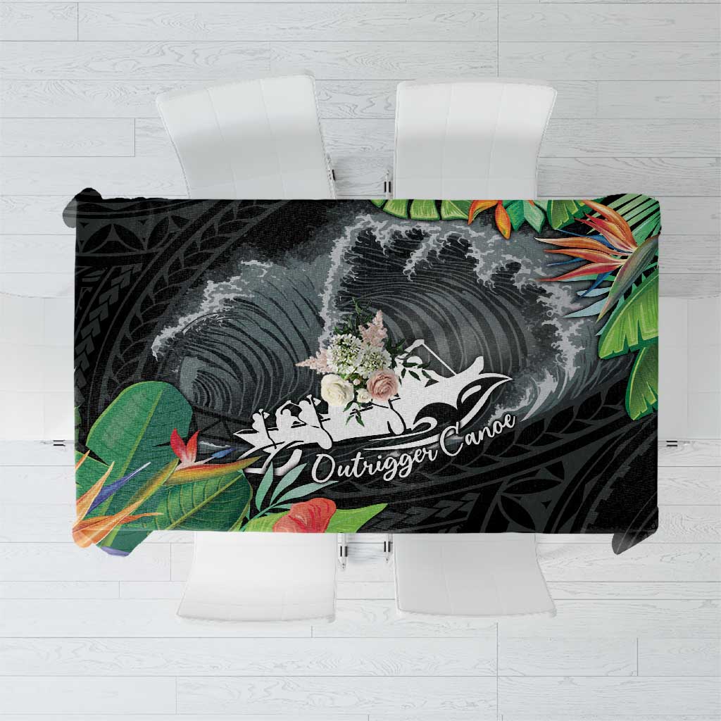 Outrigger Canoe Black Tablecloth On The Waves LT7 Black - Polynesian Pride