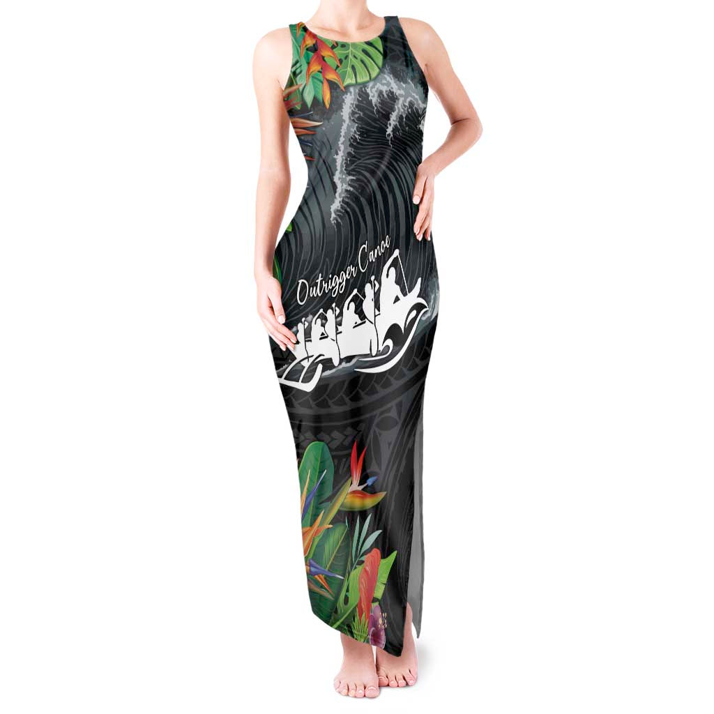 Outrigger Canoe Black Tank Maxi Dress On The Waves LT7 Women Black - Polynesian Pride