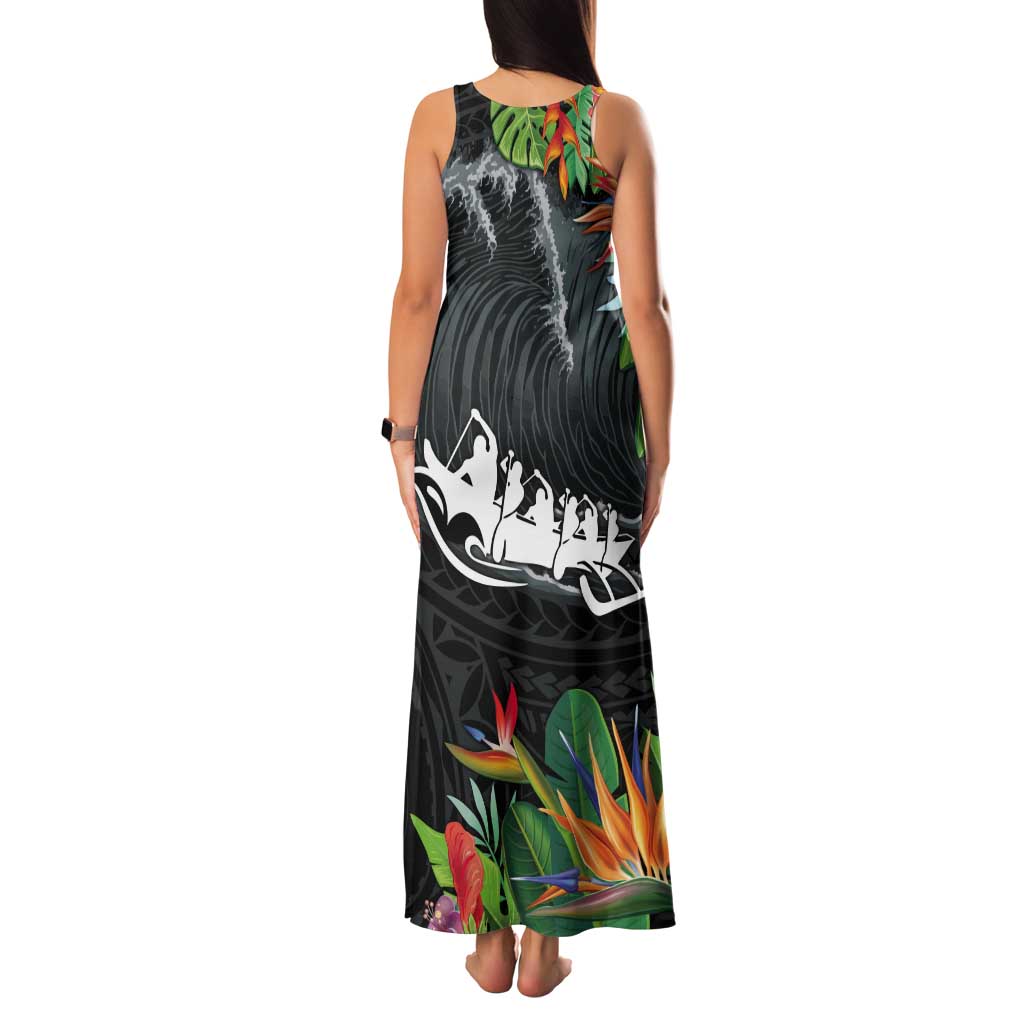 Outrigger Canoe Black Tank Maxi Dress On The Waves LT7 - Polynesian Pride