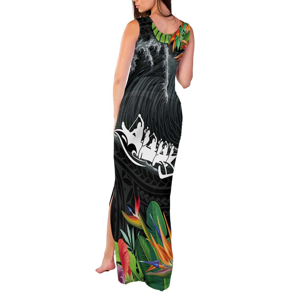 Outrigger Canoe Black Tank Maxi Dress On The Waves LT7 - Polynesian Pride