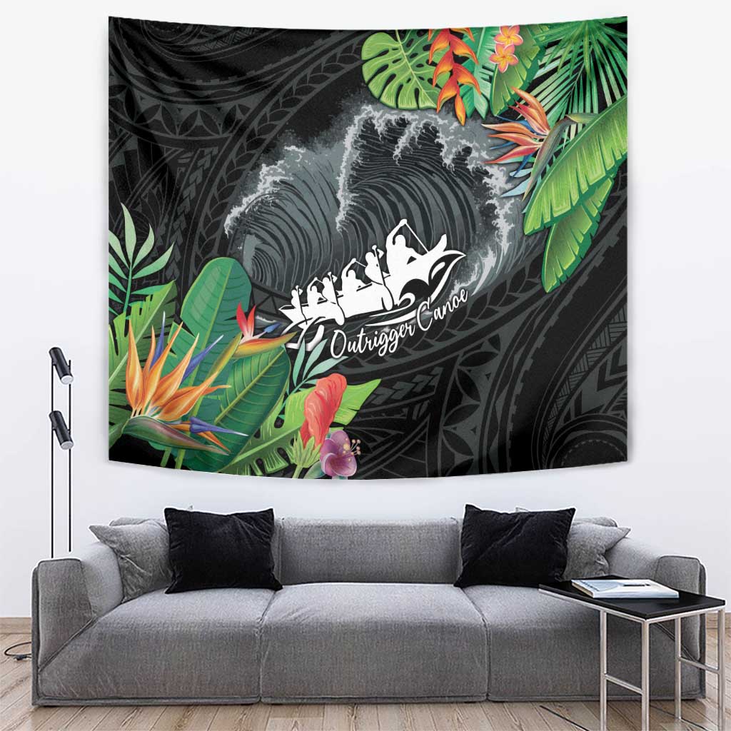 Outrigger Canoe Black Tapestry On The Waves