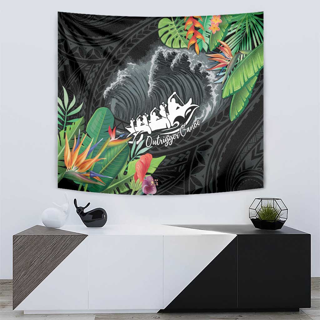 Outrigger Canoe Black Tapestry On The Waves