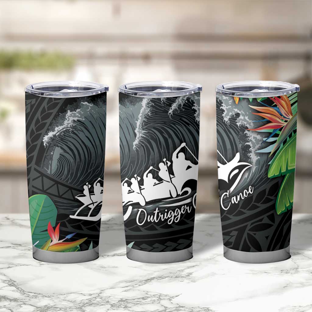 Outrigger Canoe Black Tumbler Cup On The Waves LT7 - Polynesian Pride