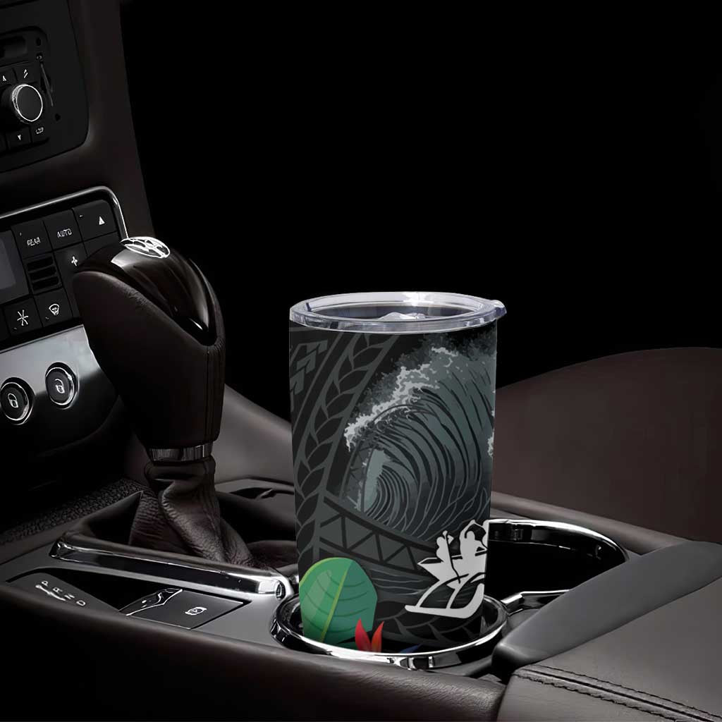 Outrigger Canoe Black Tumbler Cup On The Waves LT7 - Polynesian Pride