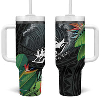 Outrigger Canoe Black Tumbler With Handle On The Waves LT7 One Size: 40 oz Black - Polynesian Pride