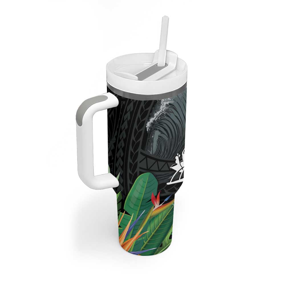 Outrigger Canoe Black Tumbler With Handle On The Waves LT7 - Polynesian Pride