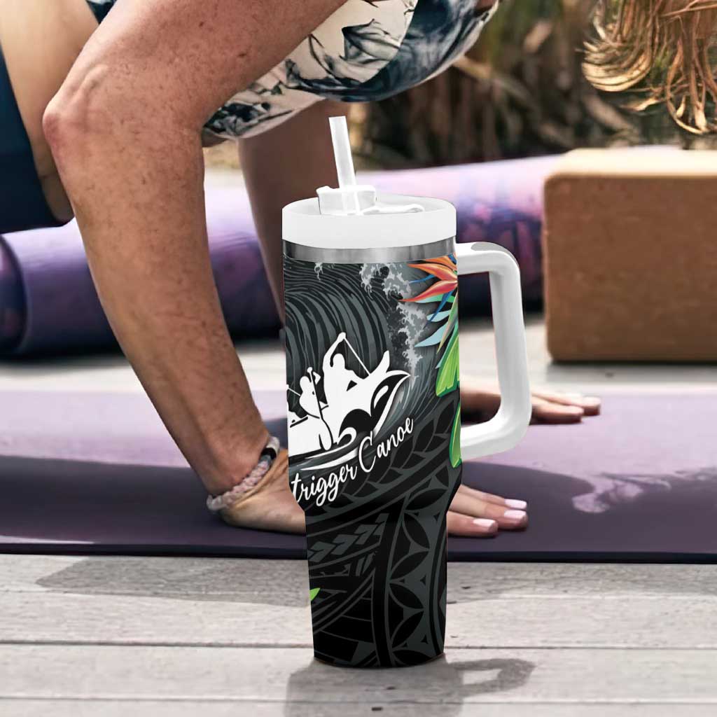 Outrigger Canoe Black Tumbler With Handle On The Waves LT7 - Polynesian Pride