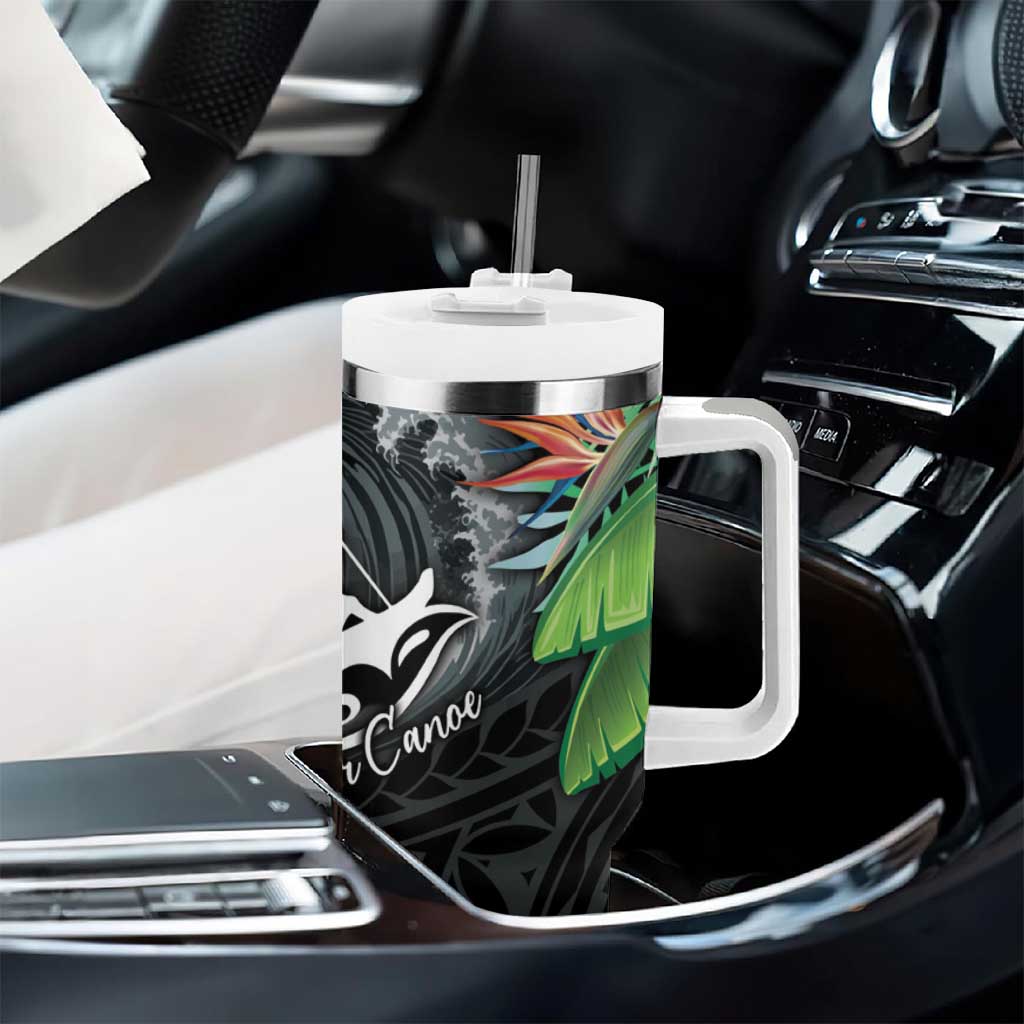 Outrigger Canoe Black Tumbler With Handle On The Waves LT7 - Polynesian Pride