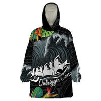 Outrigger Canoe Black Wearable Blanket Hoodie On The Waves LT7 One Size Black - Polynesian Pride