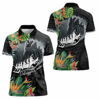 Outrigger Canoe Black Women Polo Shirt On The Waves