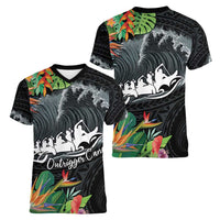 Outrigger Canoe Black Women V-Neck T-Shirt On The Waves LT7 - Polynesian Pride