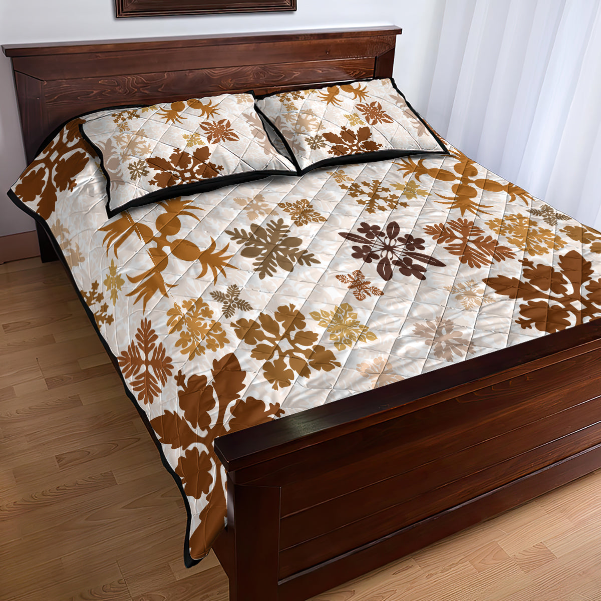 Vintage Hawaii Quilt Bed Set Hawaiian Quilt Kapa Mismatch Beige LT7 - Polynesian Pride