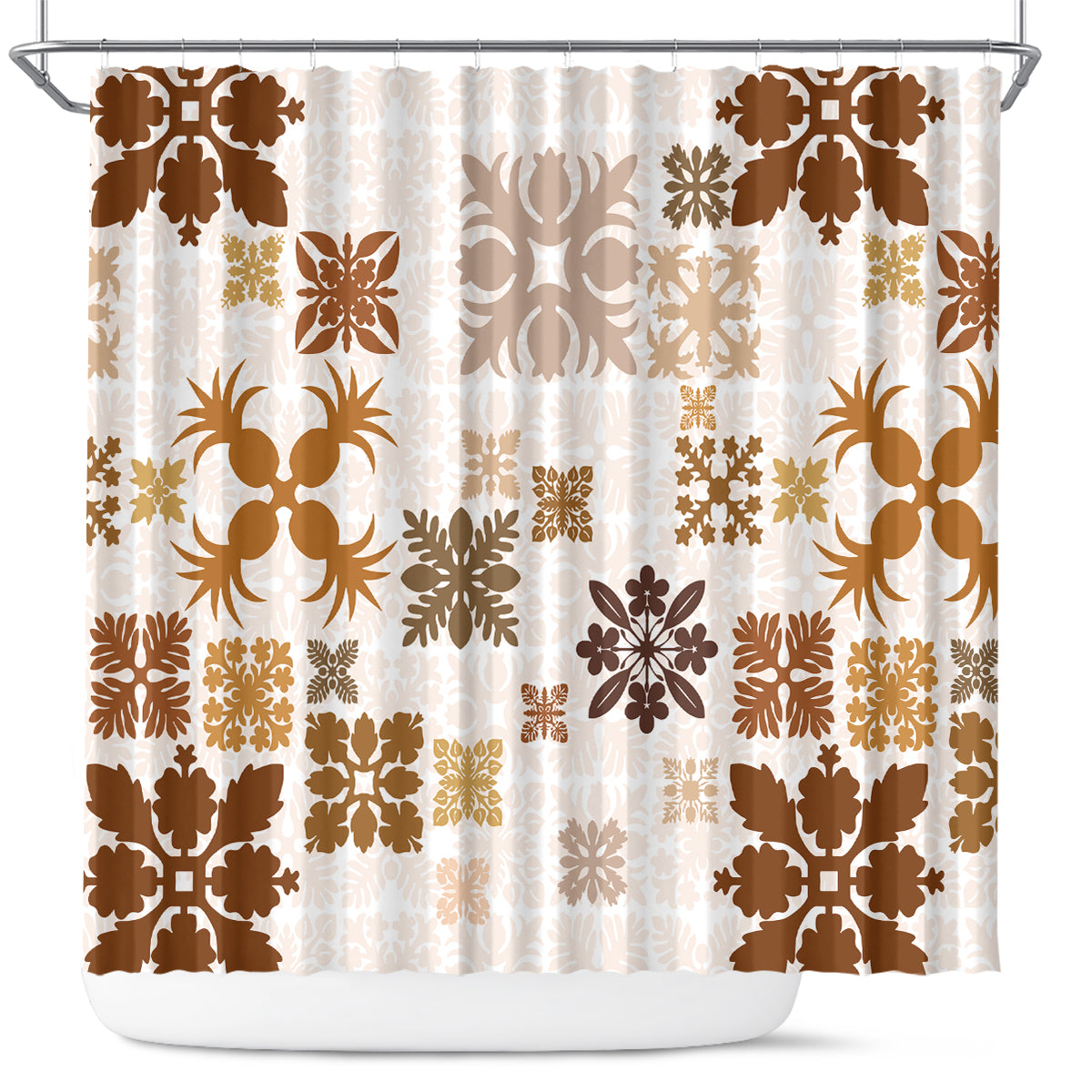 Vintage Hawaii Shower Curtain Hawaiian Quilt Kapa Mismatch Beige LT7 Beige - Polynesian Pride