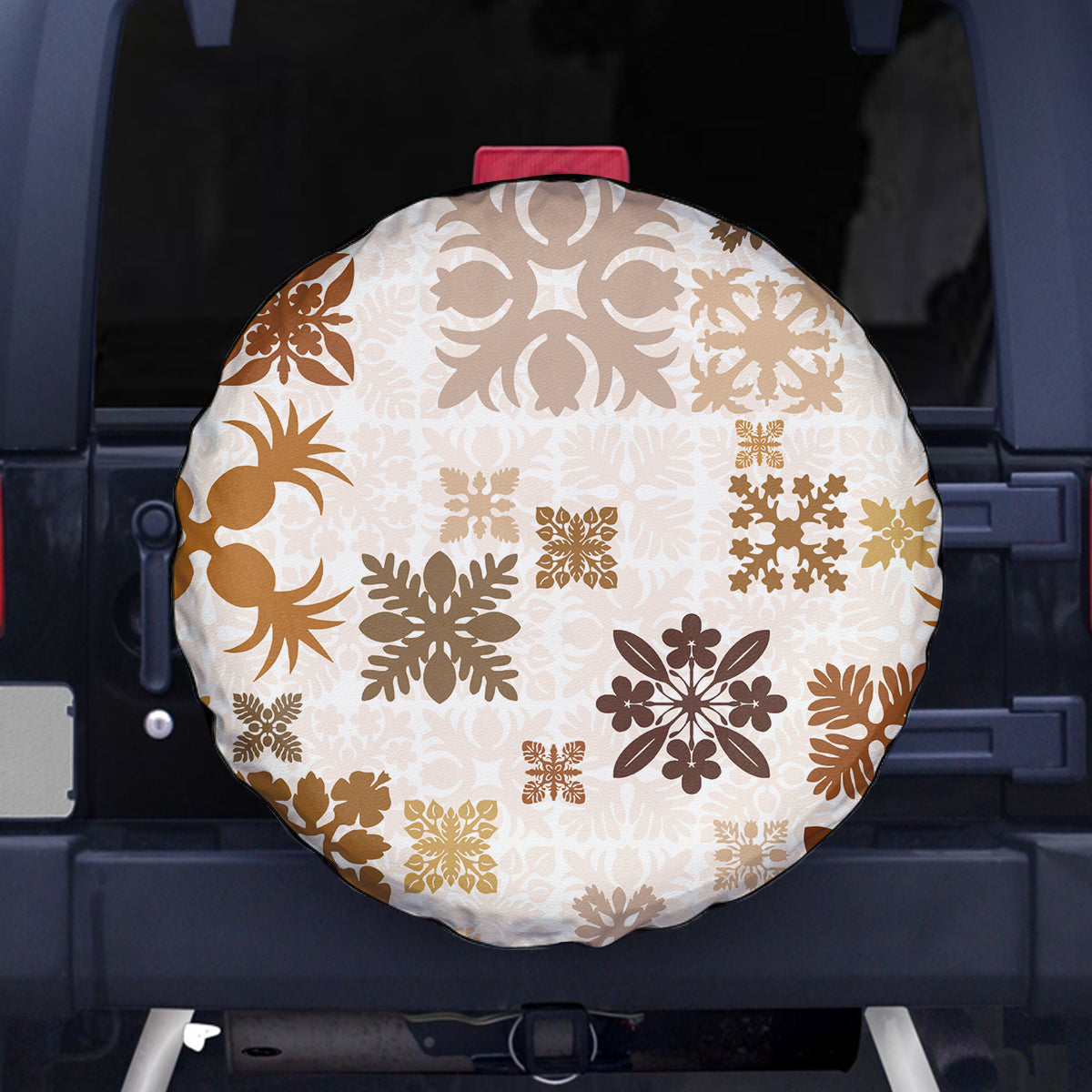 Vintage Hawaii Spare Tire Cover Hawaiian Quilt Kapa Mismatch Beige LT7 Beige - Polynesian Pride