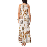 Vintage Hawaii Tank Maxi Dress Hawaiian Quilt Kapa Mismatch Beige LT7 - Polynesian Pride