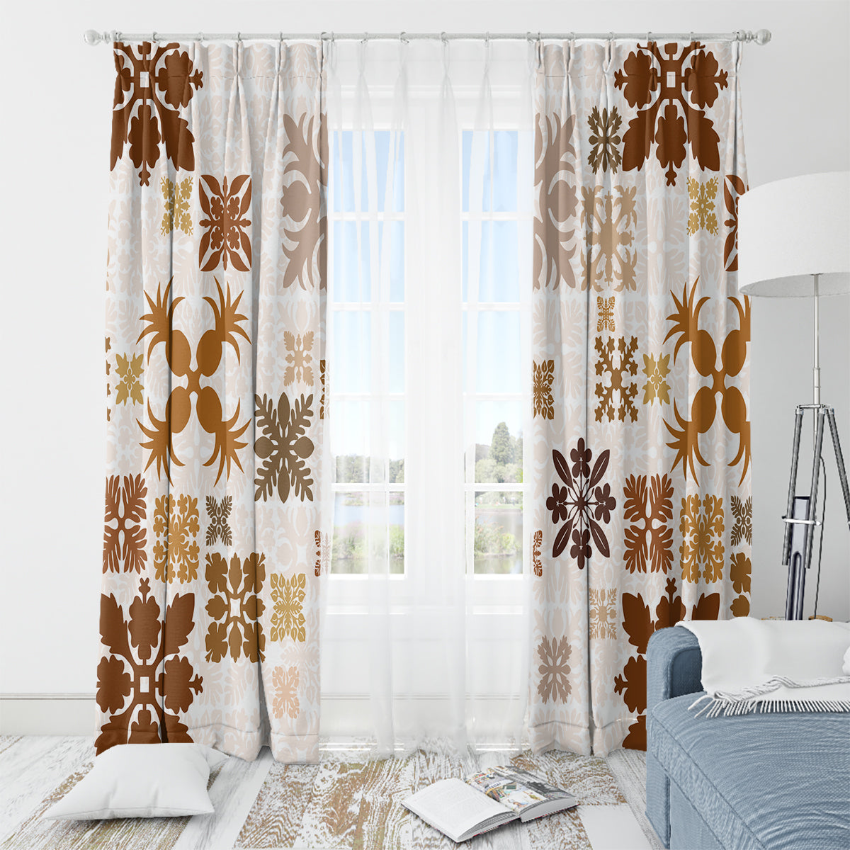 Vintage Hawaii Window Curtain Hawaiian Quilt Kapa Mismatch Beige LT7 - Polynesian Pride