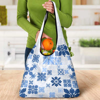 Vintage Hawaii Grocery Bag Hawaiian Quilt Kapa Mismatch Blue