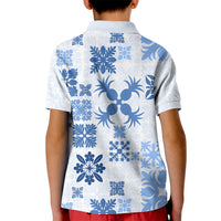 Vintage Hawaii Kid Polo Shirt Hawaiian Quilt Kapa Mismatch Blue LT7 - Polynesian Pride