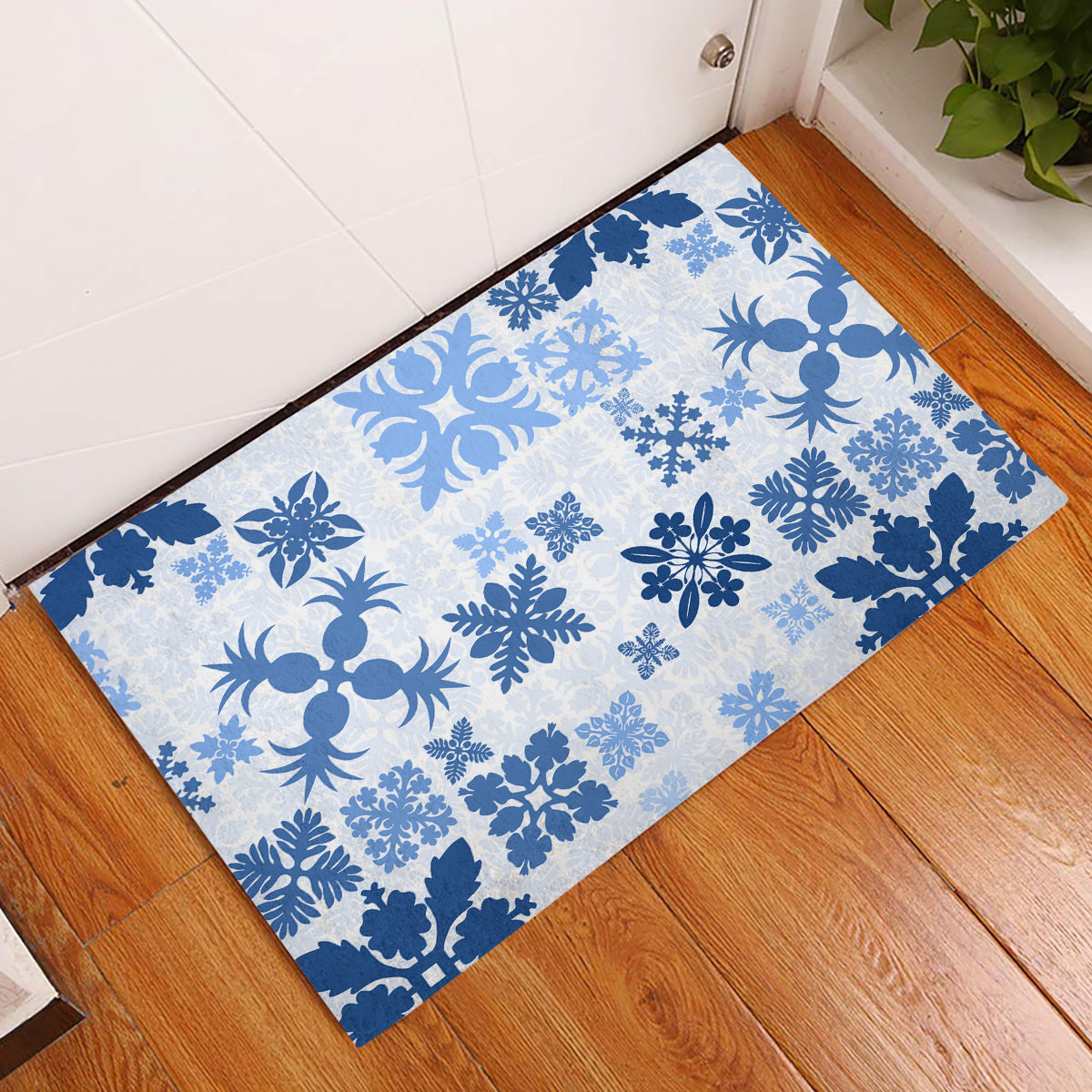 Vintage Hawaii Rubber Doormat Hawaiian Quilt Kapa Mismatch Blue LT7 Blue - Polynesian Pride