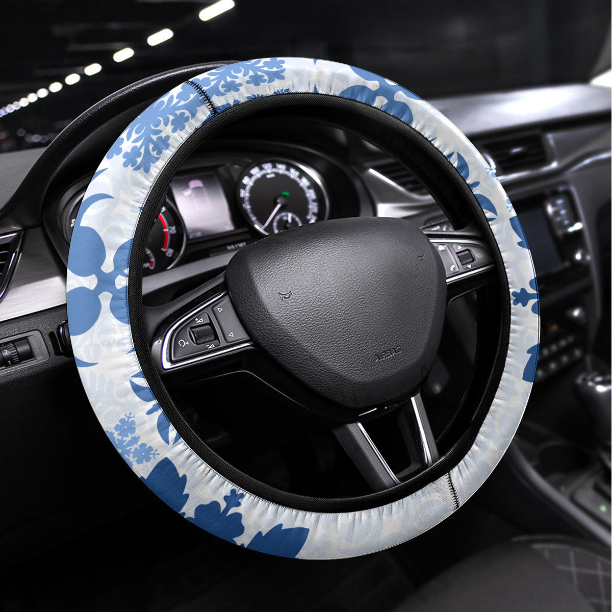 Vintage Hawaii Steering Wheel Cover Hawaiian Quilt Kapa Mismatch Blue