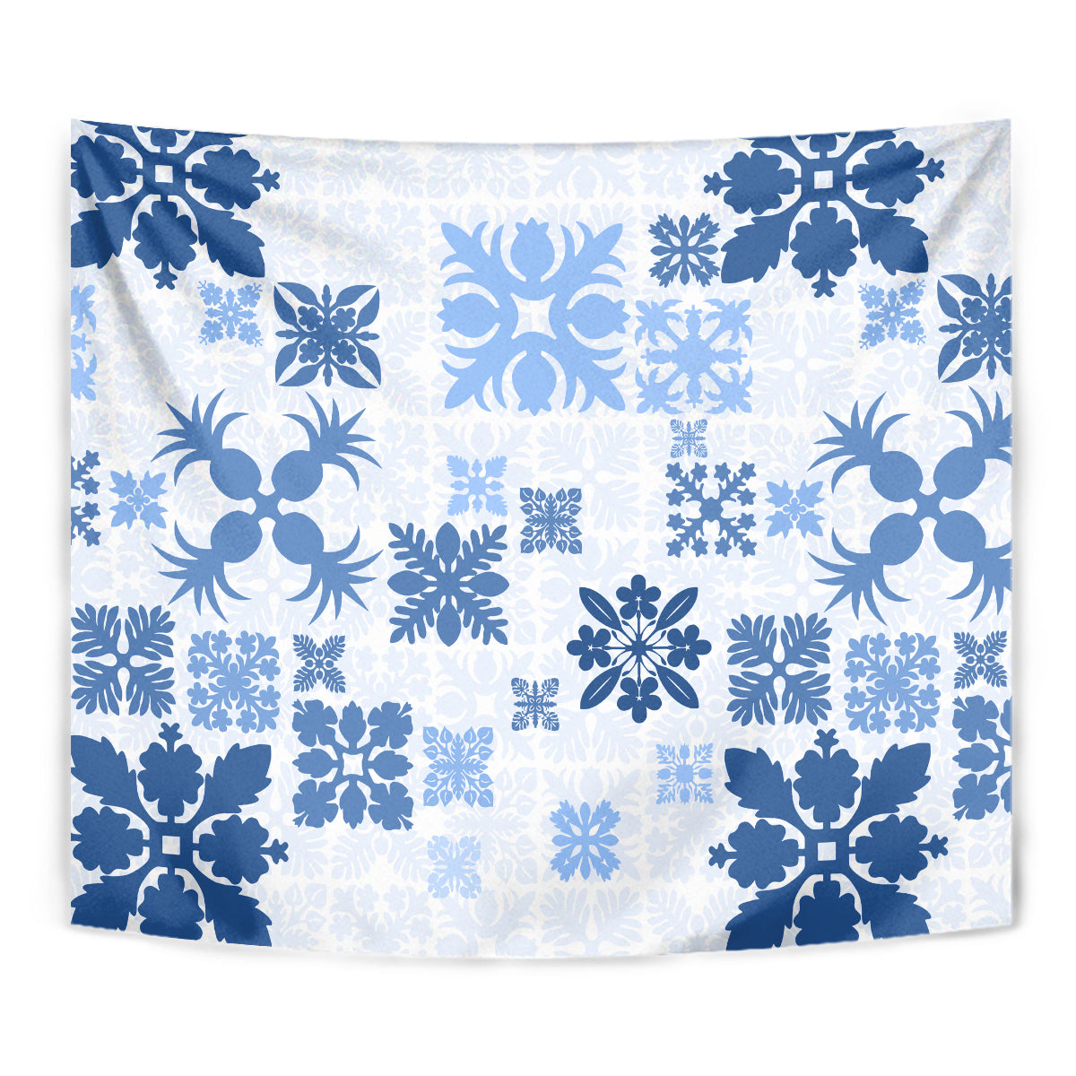 Vintage Hawaii Tapestry Hawaiian Quilt Kapa Mismatch Blue LT7 - Polynesian Pride