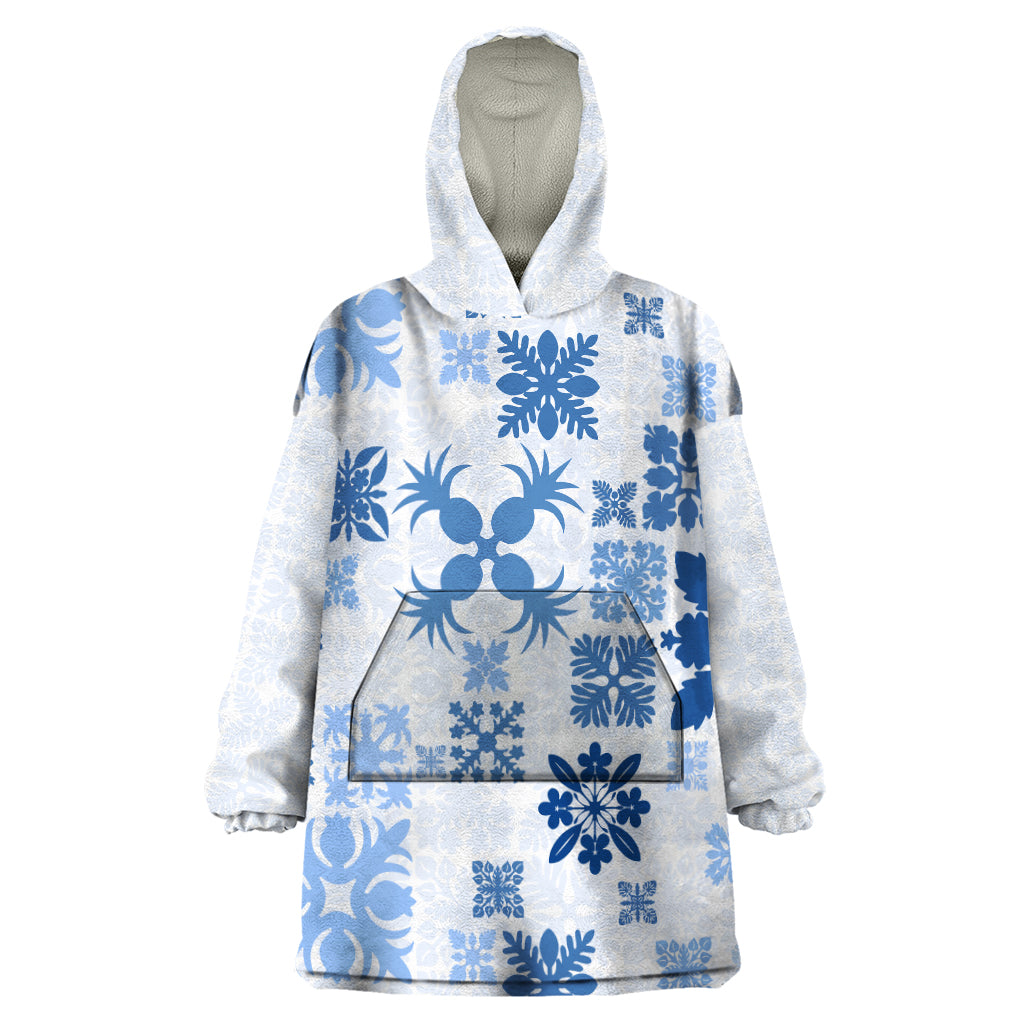 Vintage Hawaii Wearable Blanket Hoodie Hawaiian Quilt Kapa Mismatch Blue LT7 One Size Blue - Polynesian Pride