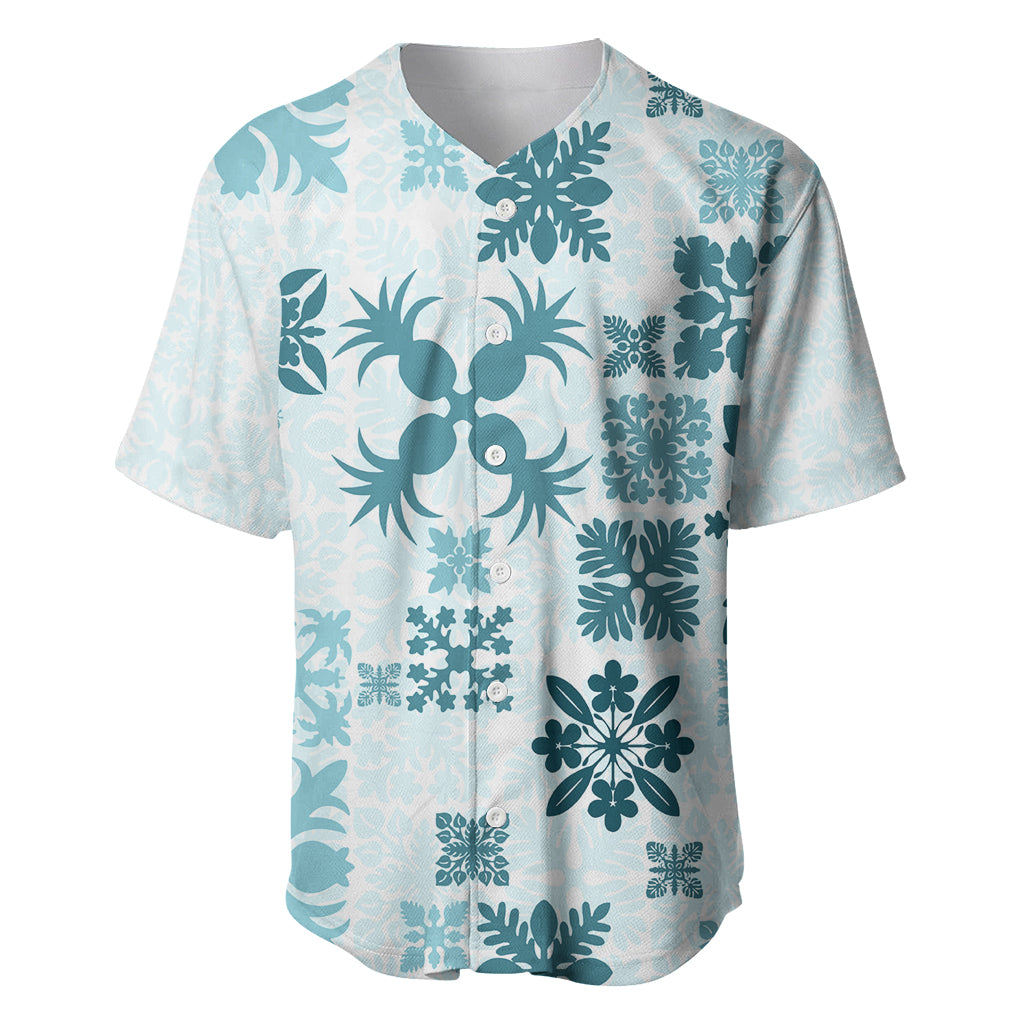 Vintage Hawaii Baseball Jersey Hawaiian Quilt Kapa Mismatch Teal LT7 Teal - Polynesian Pride